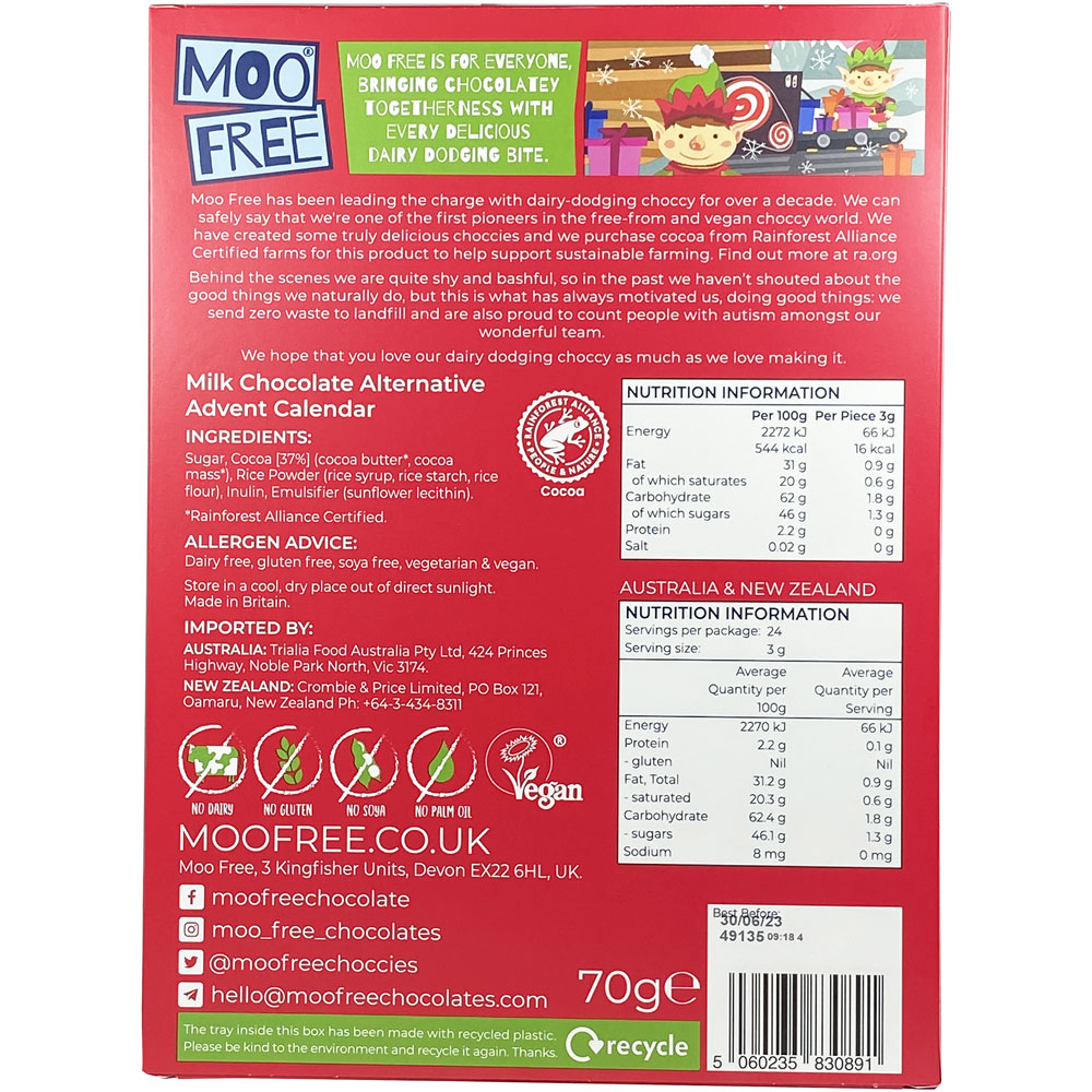 Moo Free Dairy Free Chocolate Advent Calendar 100g MOrganics Beauty